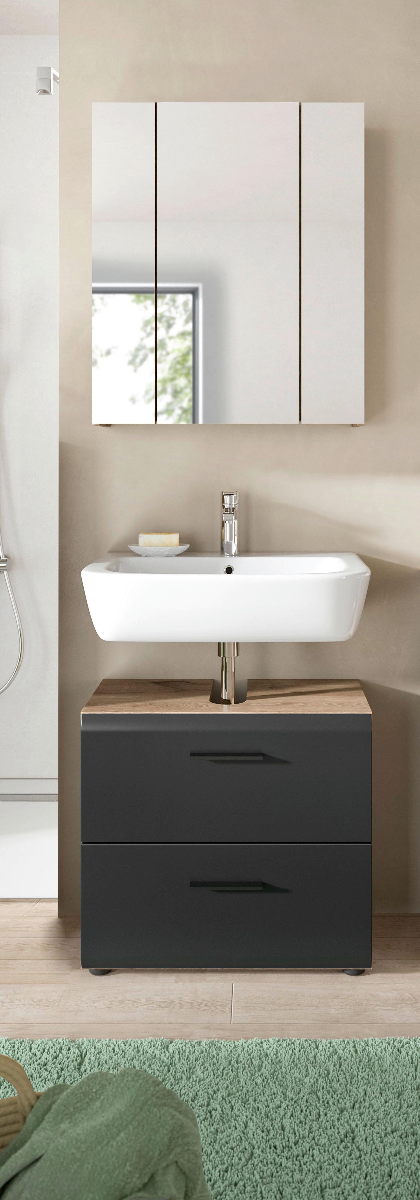 Badezimmer Ice Schwarz/Eiche Dekor B: 60cm - Eiche dunkel/Schwarz, Basics, Holzwerkstoff (60cm) - MID.YOU