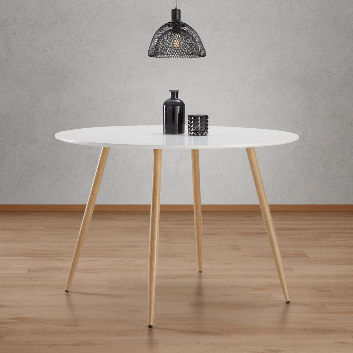 Jídelní stůl John 110x76 cm - bílá/barvy dubu, Moderní, kov/dřevo (110/110/76cm) - Bessagi Home