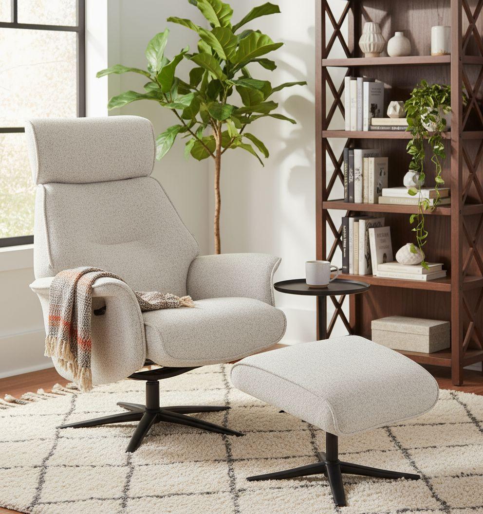 Relaxsesselset Mellow Beige B: 77 cm - Creme/Schwarz, Design, Holz/Textil (77/108/81cm) - Livetastic