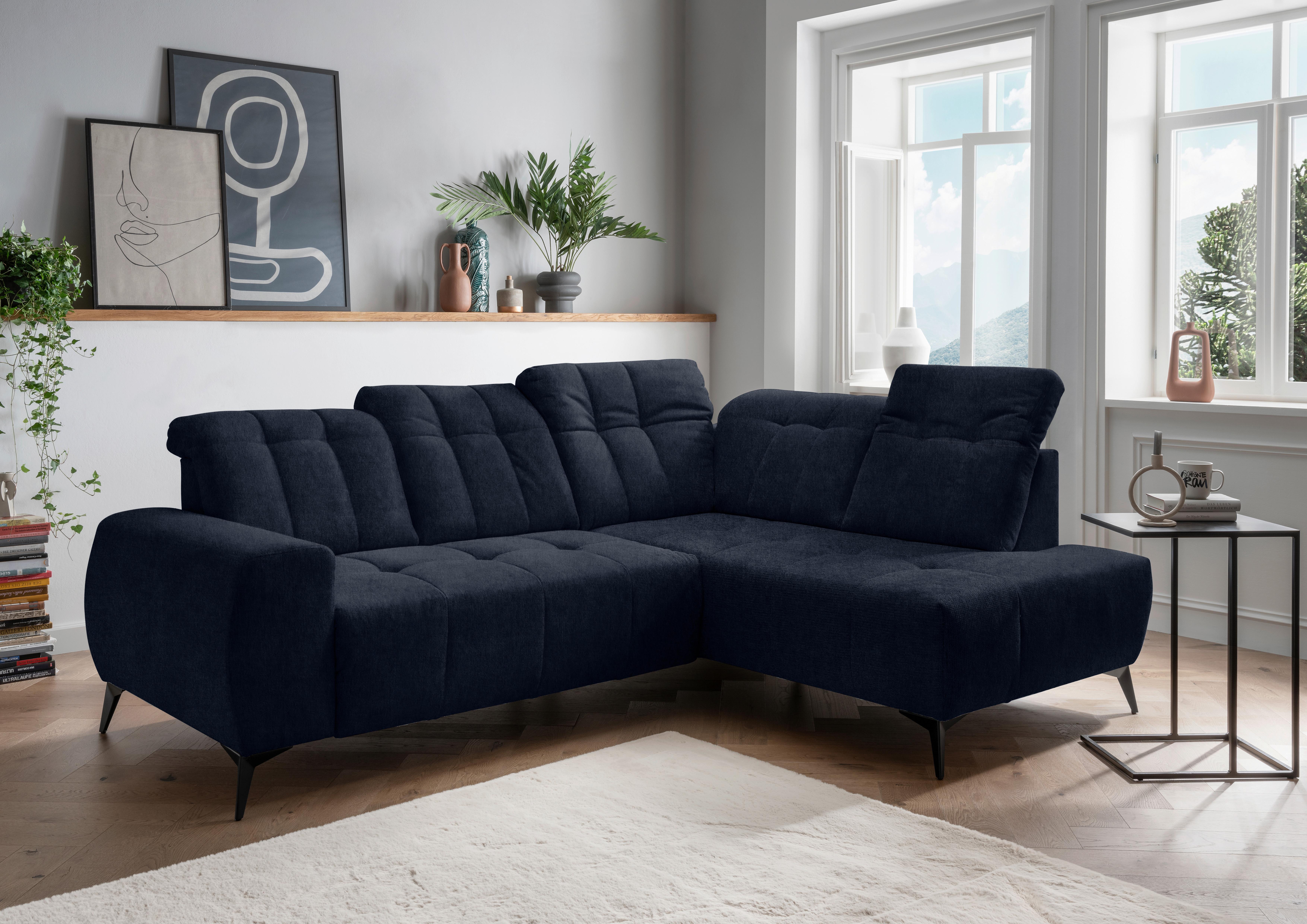 Ecksofa Mit Usb Anschluss Sano, Dunkelblau,s: 261x200 Cm - Schwarz/Dunkelblau, MODERN, Textil (261/200cm) - Livetastic