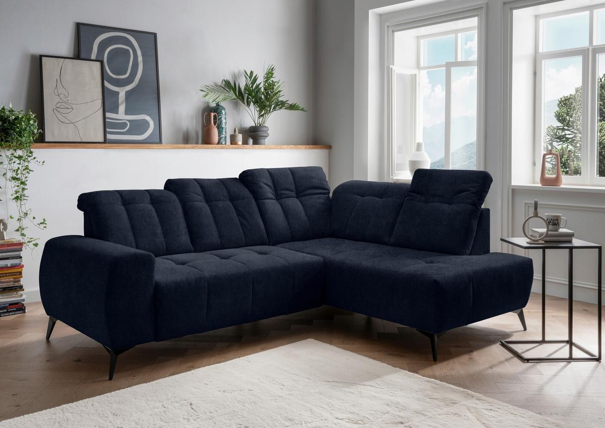 Ecksofa Mit Usb Anschluss Sano, Dunkelblau,s: 261x200 Cm - Schwarz/Dunkelblau, MODERN, Textil (261/200cm) - Livetastic