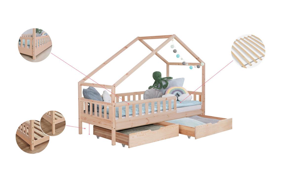 Hausbett Lou Bettschublade Naturfarben B: 90 Cm - Naturfarben, MODERN, Holz (90/200cm) - MID.YOU