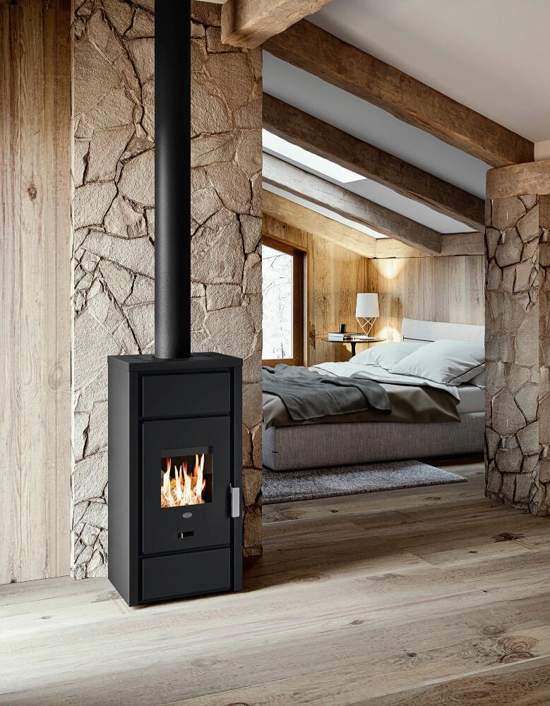Kaminofen Kaminofen Ester mit Ventilator - Schwarz, LIFESTYLE, Metall (44/90/40cm)