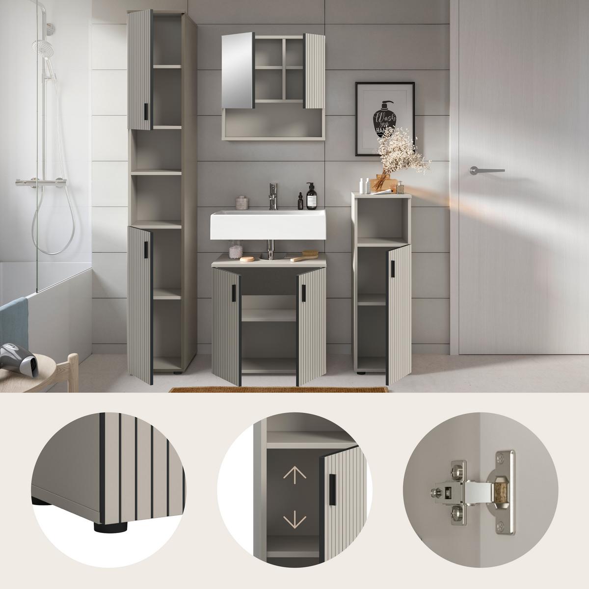 Badezimmer Mone Kaschmir B: 120cm - Kaschmir/Schwarz, Trend, Glas/Holzwerkstoff (120cm) - MID.YOU