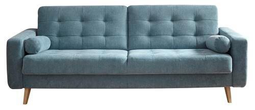 Schlafsofa mit Bettkasten und Kissen Fjord, Webstoff - Blau/Eichefarben, MODERN, Textil (222/86/90cm) - MID.YOU