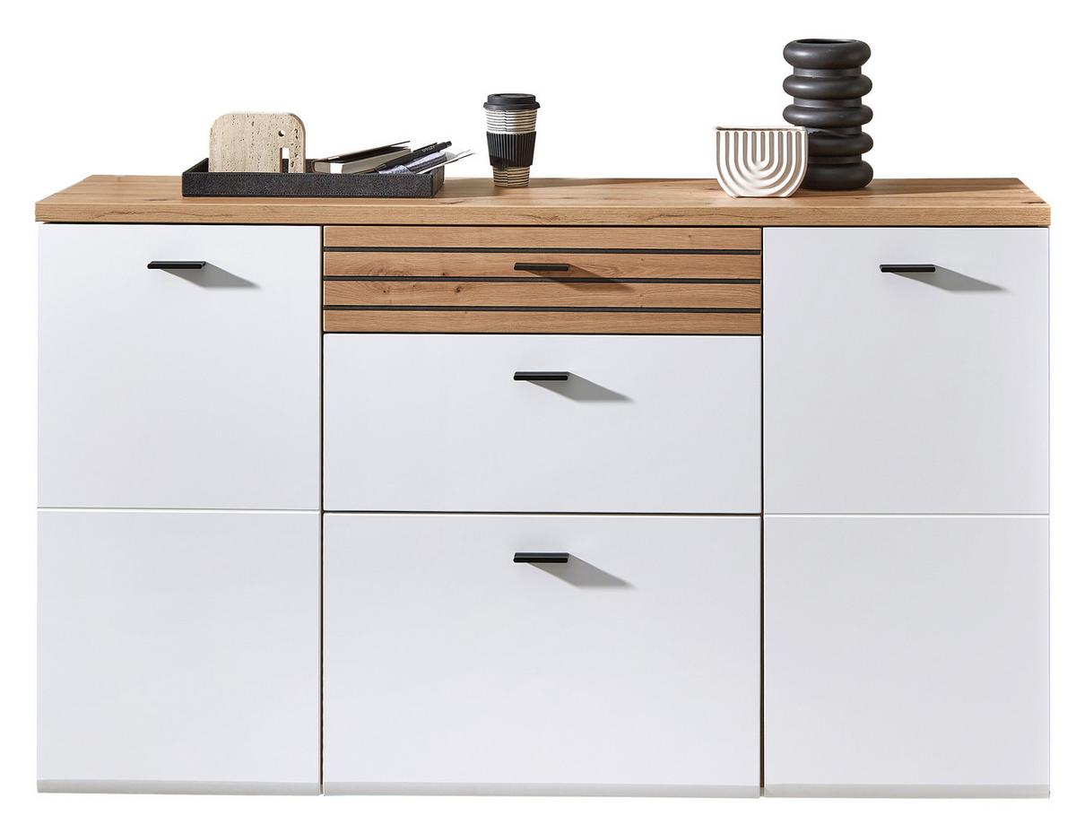 Schuhschrank Fresno Weiß/eiche Artisan, B: 150 Cm - Schwarz/Weiß, Design, Holzwerkstoff (150/88/34cm) - Livetastic