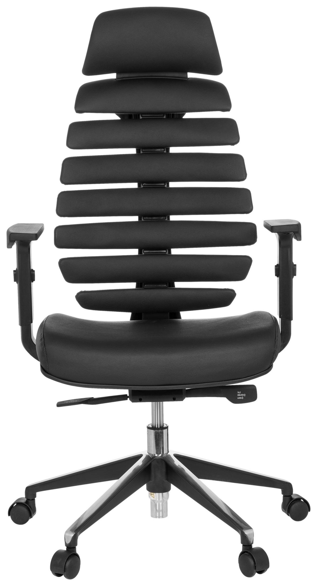 Drehstuhl Ergo Line Ii Pro Schwarz - Alufarben/Schwarz, MODERN, Leder/Kunststoff (65/131/53cm) - MID.YOU