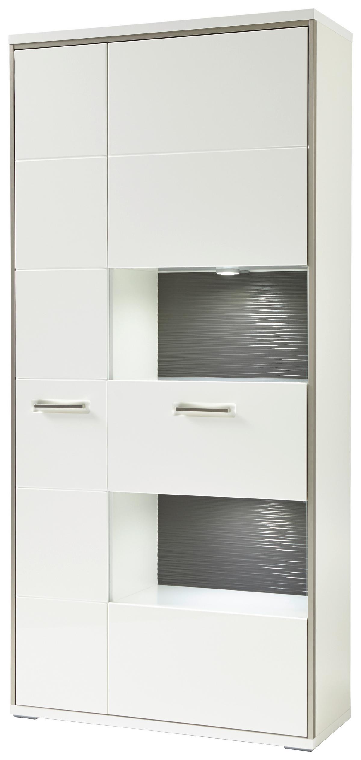 Vitrine B: 94 Cm Trento Grau/weiß/silberfarben - Weiß Hochglanz/Silberfarben, Design, Glas/Holzwerkstoff (94/201/38cm) - Livetastic