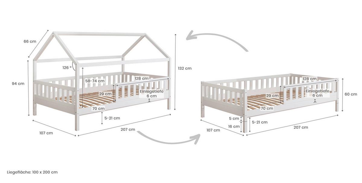 Stauraumbett 207x107 Weiß - Weiß/Naturfarben, MODERN, Holz (100/200cm) - MID.YOU
