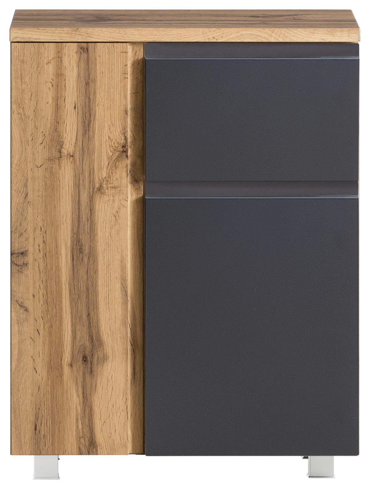 Unterschrank Varese B: 65 cm Grau/Eiche Wotan - Eiche Wotan/Grau, MODERN, Holzwerkstoff (65/79/35cm) - Held