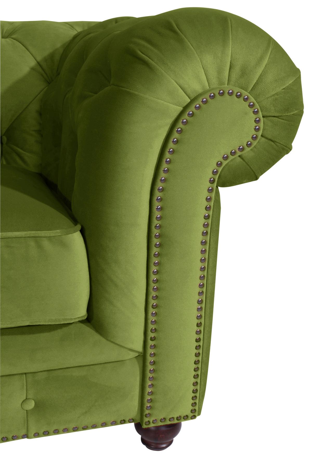 CHESTERFIELD-SOFA ORLEANS - Nussbaumfarben/Olivgrün, Design, Textil (196/77/100cm) - Max Winzer