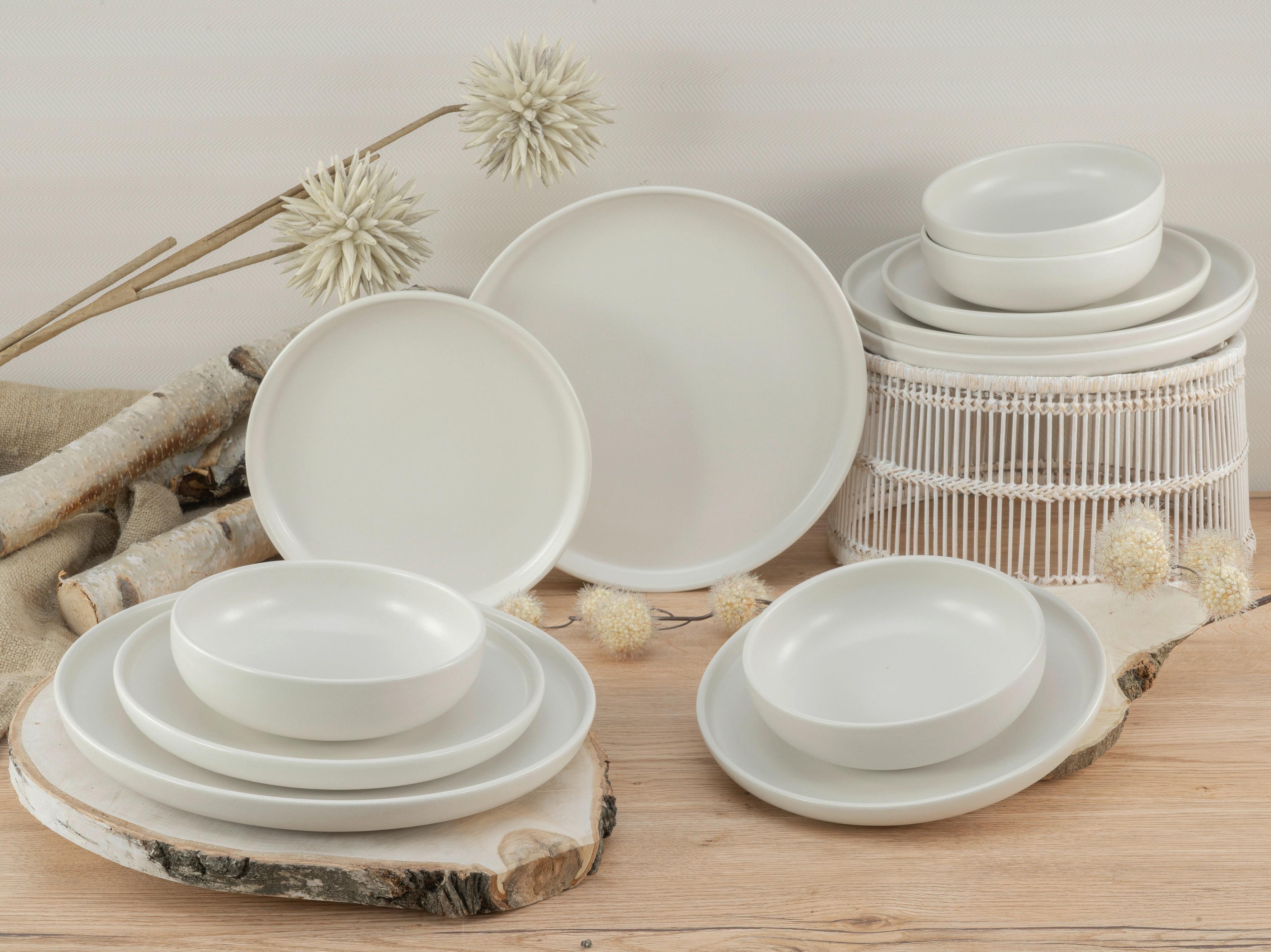 Tafelservice Uno Keramik 4Personen Geschirr Set Weiß - Weiß, Basics, Keramik - Creatable