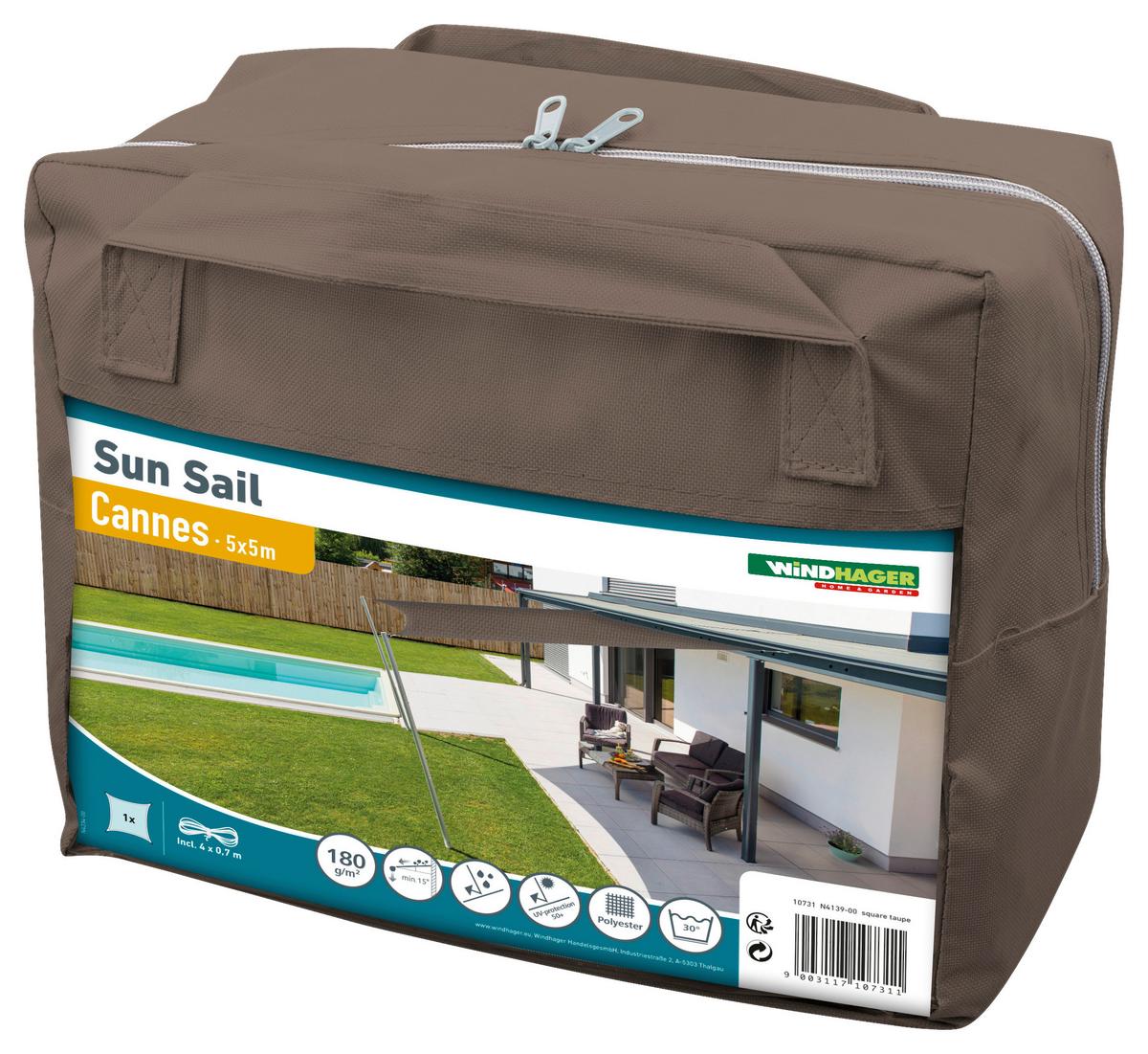 Sonnensegel Quadrat 5x5 m - Taupe, Basics (500/500cm)