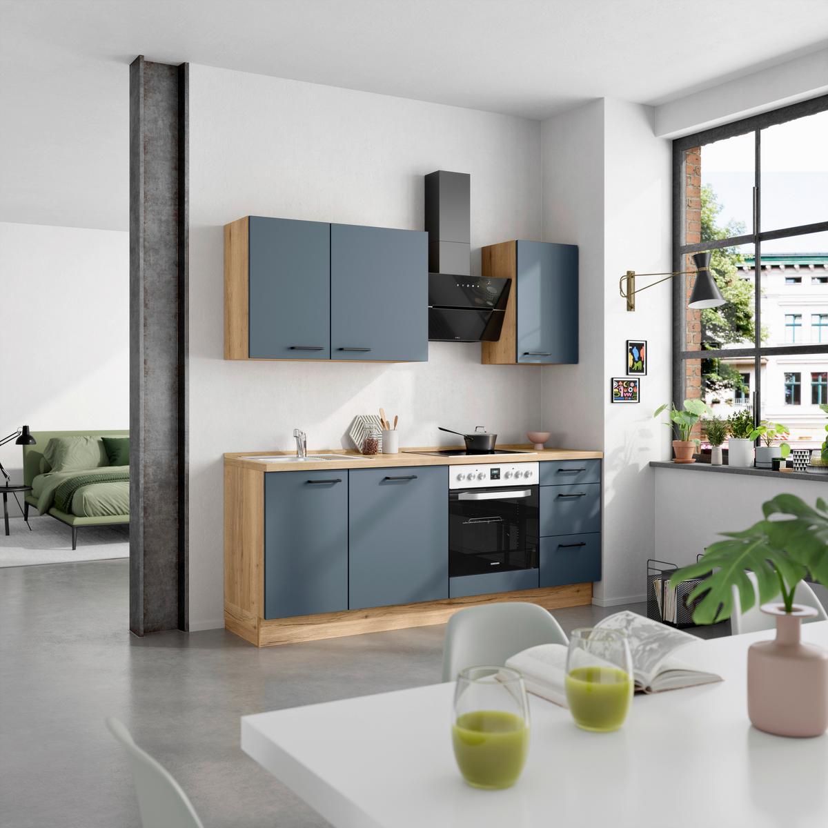 Küchenleerblock Easytouch High-Line, H5 Rechts - Blau/Eichefarben, MODERN, Holzwerkstoff (210cm) - Nobilia