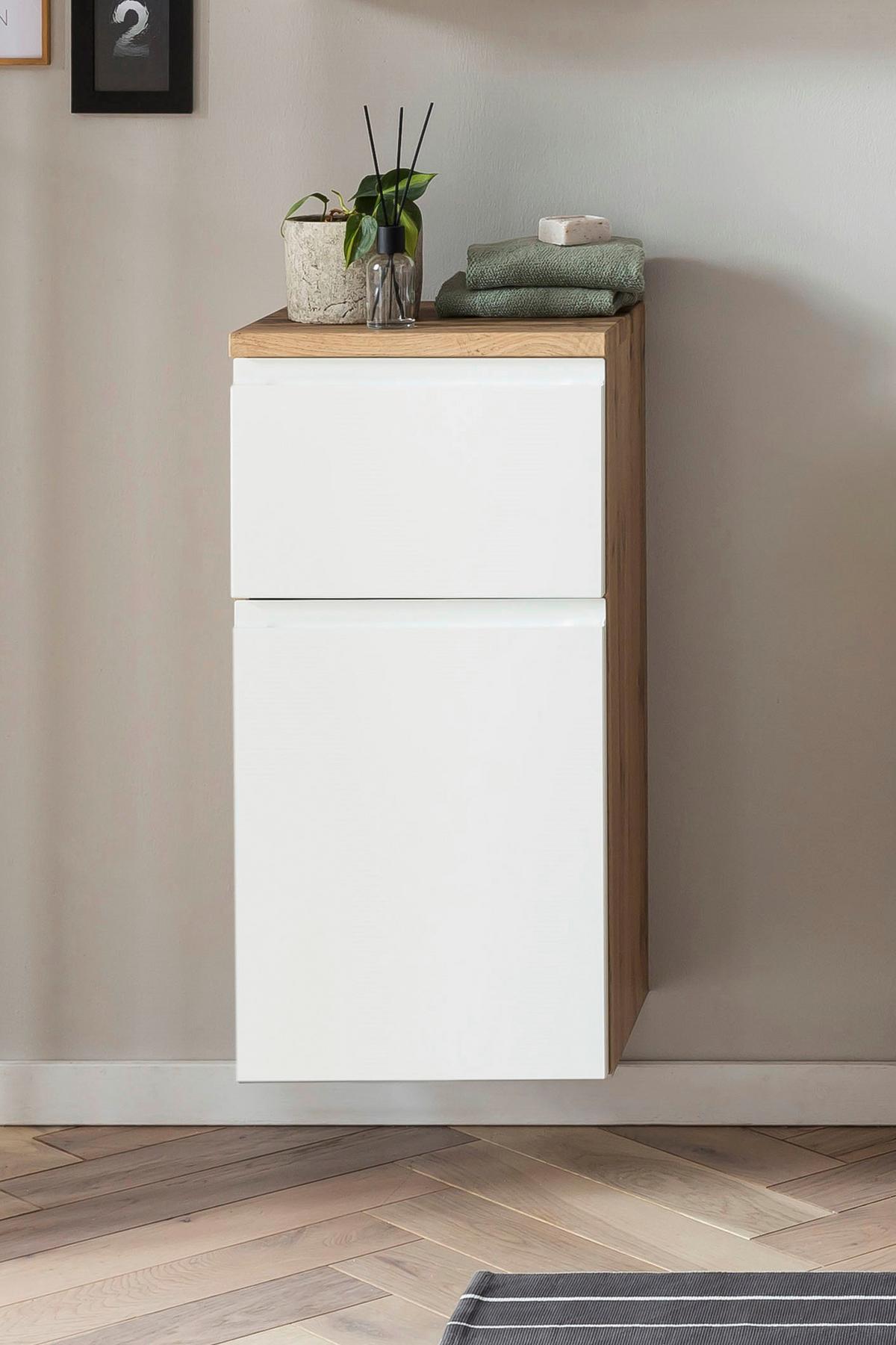 Badezimmer Unterschrank Varese Bxh 40x79 Cm Weiß/holz Dekor - Eiche Wotan/Weiß, MODERN, Holzwerkstoff (40/79/35cm) - Held