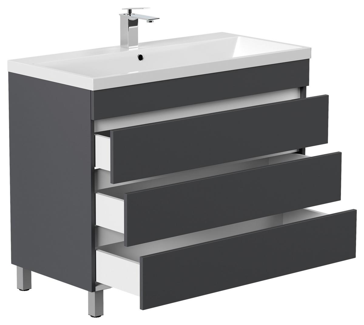 WASCHTISCHKOMBI Fellini Graphitfarben B: 100cm - Graphitfarben/Weiß, Basics, Holzwerkstoff/Stein (100cm) - MID.YOU