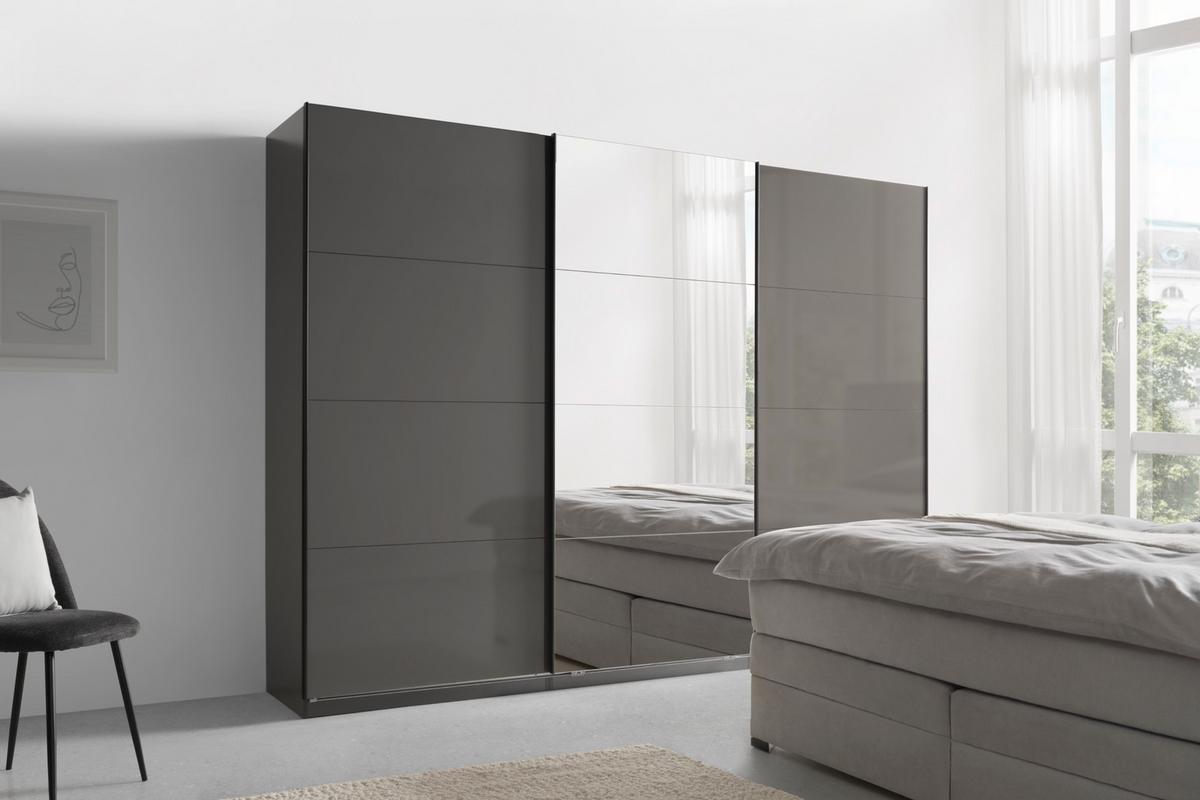 Schwebetürenschrank Unit - Anthrazit/Anthrazit Hochglanz, KONVENTIONELL, Holzwerkstoff (273/210/58cm) - Ondega