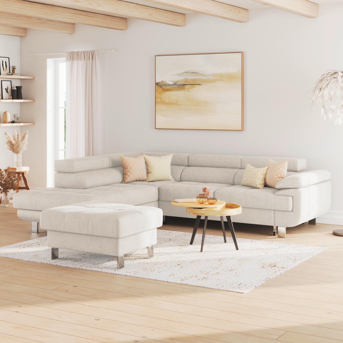 Ecksofa mit Schlaffunktion & Bettkasten Savona Perlmutt - Perlmutt, MODERN, Textil (230/270cm) - Ondega