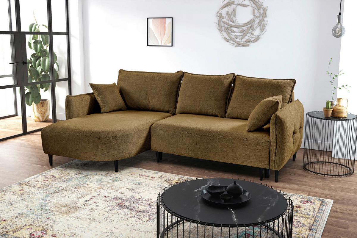 Ecksofa Sycyllia Goldfarben/Schwarz, 165 cm - Goldfarben/Schwarz, Design, Textil (165/244cm) - MID.YOU