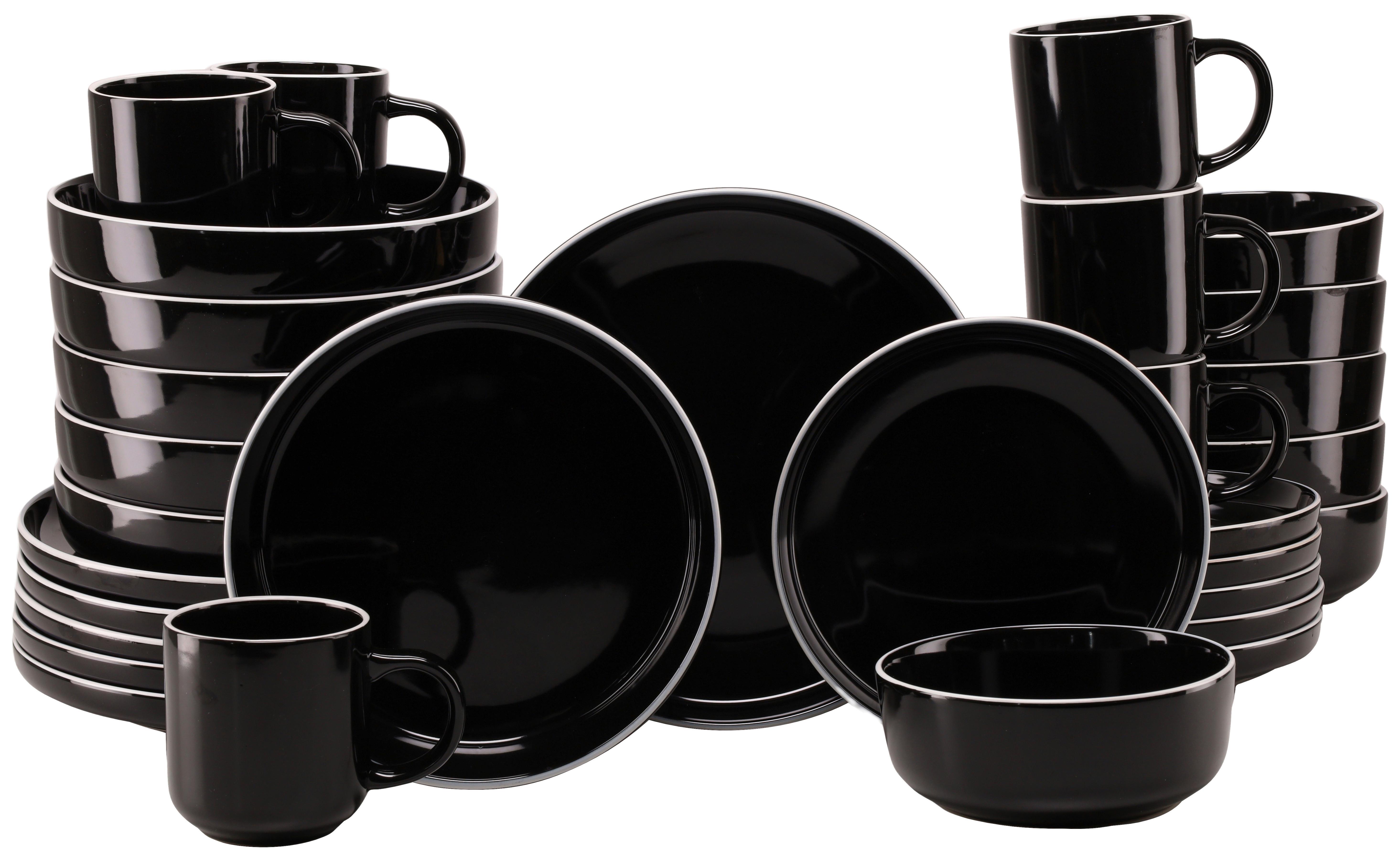 Kombiservice Nordic Gourmet Schwarz, 6 Pers., 30-teilig - Schwarz Hochglanz/Weiß, Basics, Keramik - Creatable