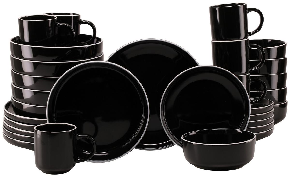 Kombiservice Nordic Gourmet Schwarz, 6 Pers., 30-teilig - Schwarz Hochglanz/Weiß, Basics, Keramik - Creatable