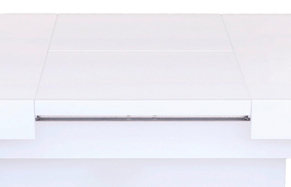 Couchtisch höhenverstellbar + ausziehbar Manchester, Weiß - Edelstahlfarben/Weiß, MODERN, Holzwerkstoff/Metall (120-160/50-78/80cm)