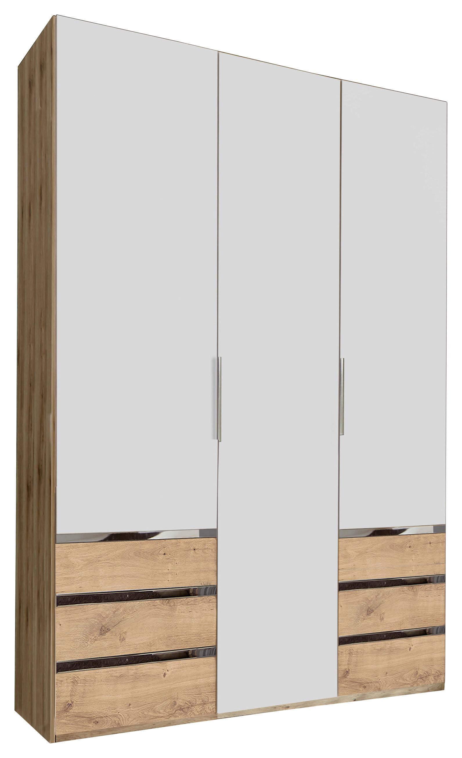 Drehtürenschrank Mit Schubladen 150cm Level 36a, Eichendekor - Eichefarben/Weiß, MODERN, Holzwerkstoff (150/216/58cm) - MID.YOU