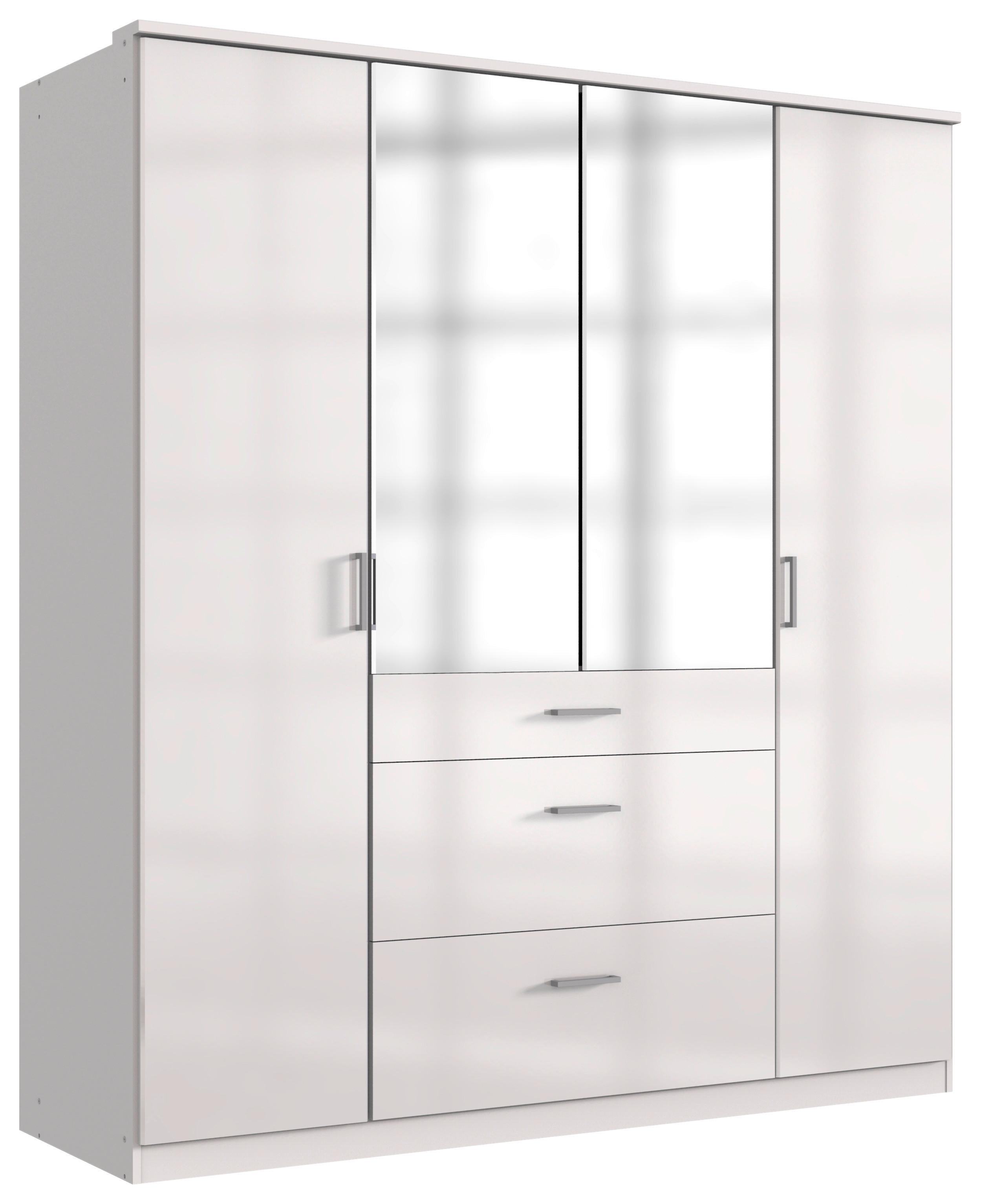 Drehtürenschrank Mit Spiegel + Laden B: 179 Cm Clack, Weiß - Weiß Hochglanz/Silberfarben, Basics, Holzwerkstoff (179/199/58cm) - MID.YOU