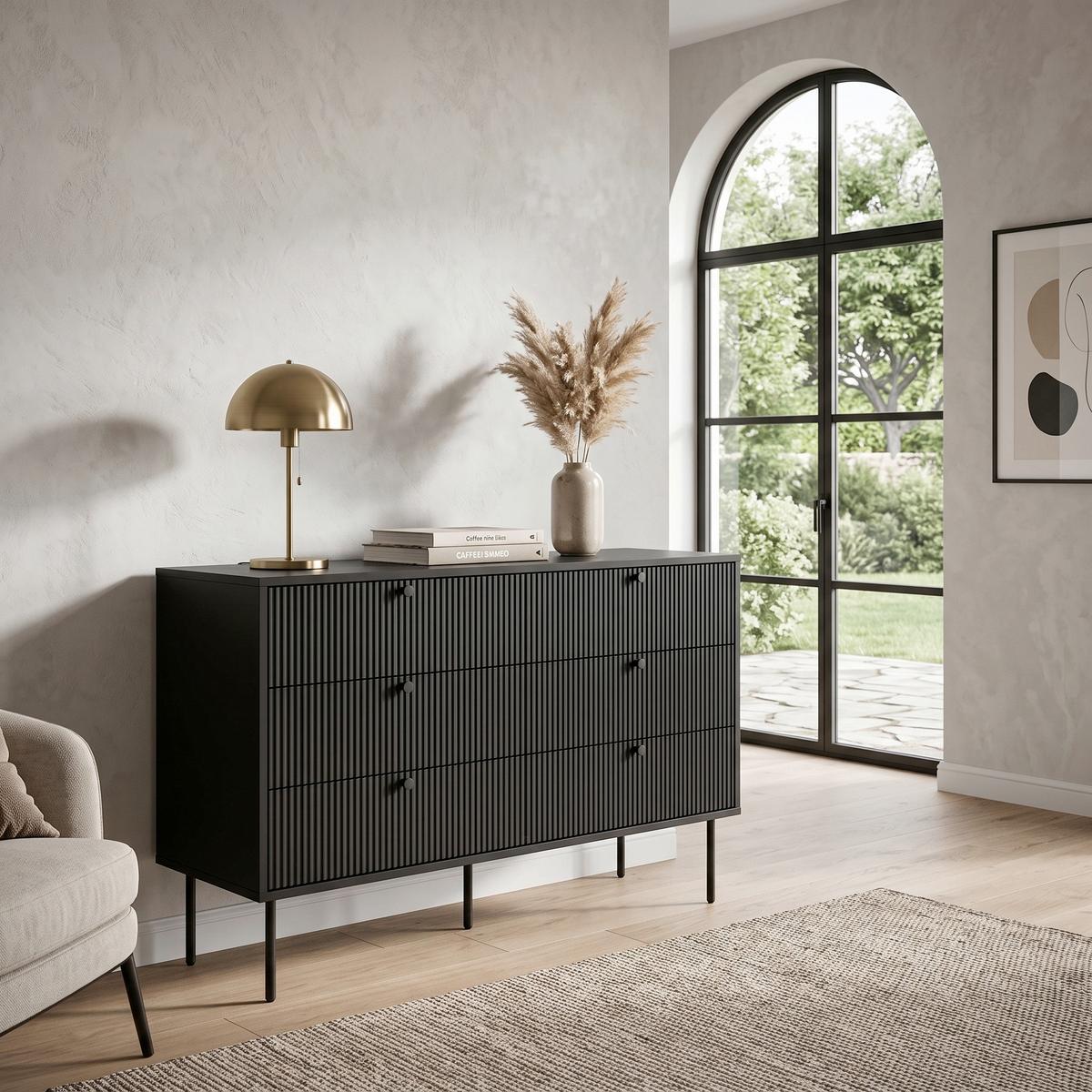 Kommode Karby S Schwarz B: 120 cm - Schwarz, MODERN, Holzwerkstoff (120/40/75cm) - MID.YOU