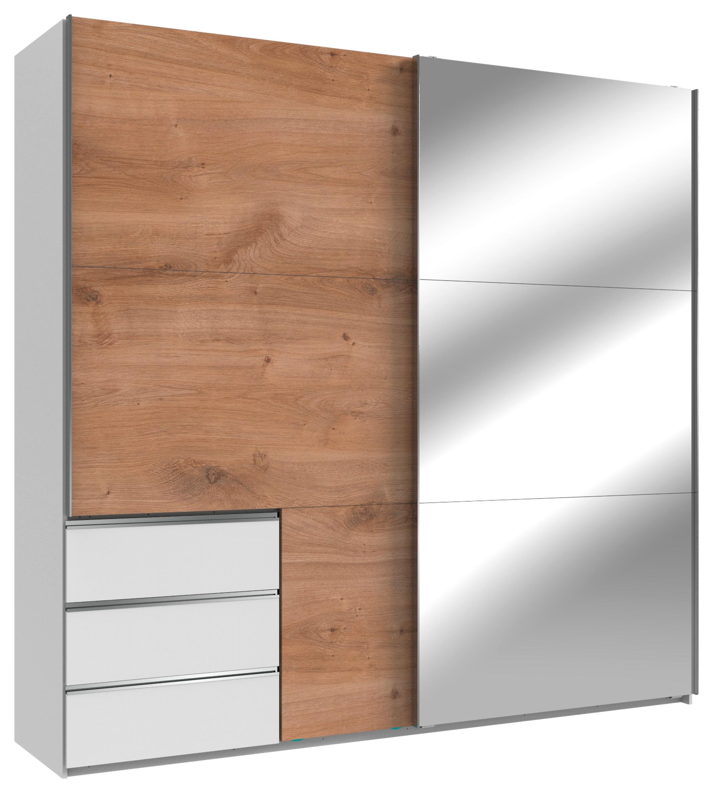 Schwebetürenschrank B: 250 cm Level, Weiß/Eiche Dekor - Eichefarben/Weiß, MODERN, Holzwerkstoff (250/236/65cm) - MID.YOU