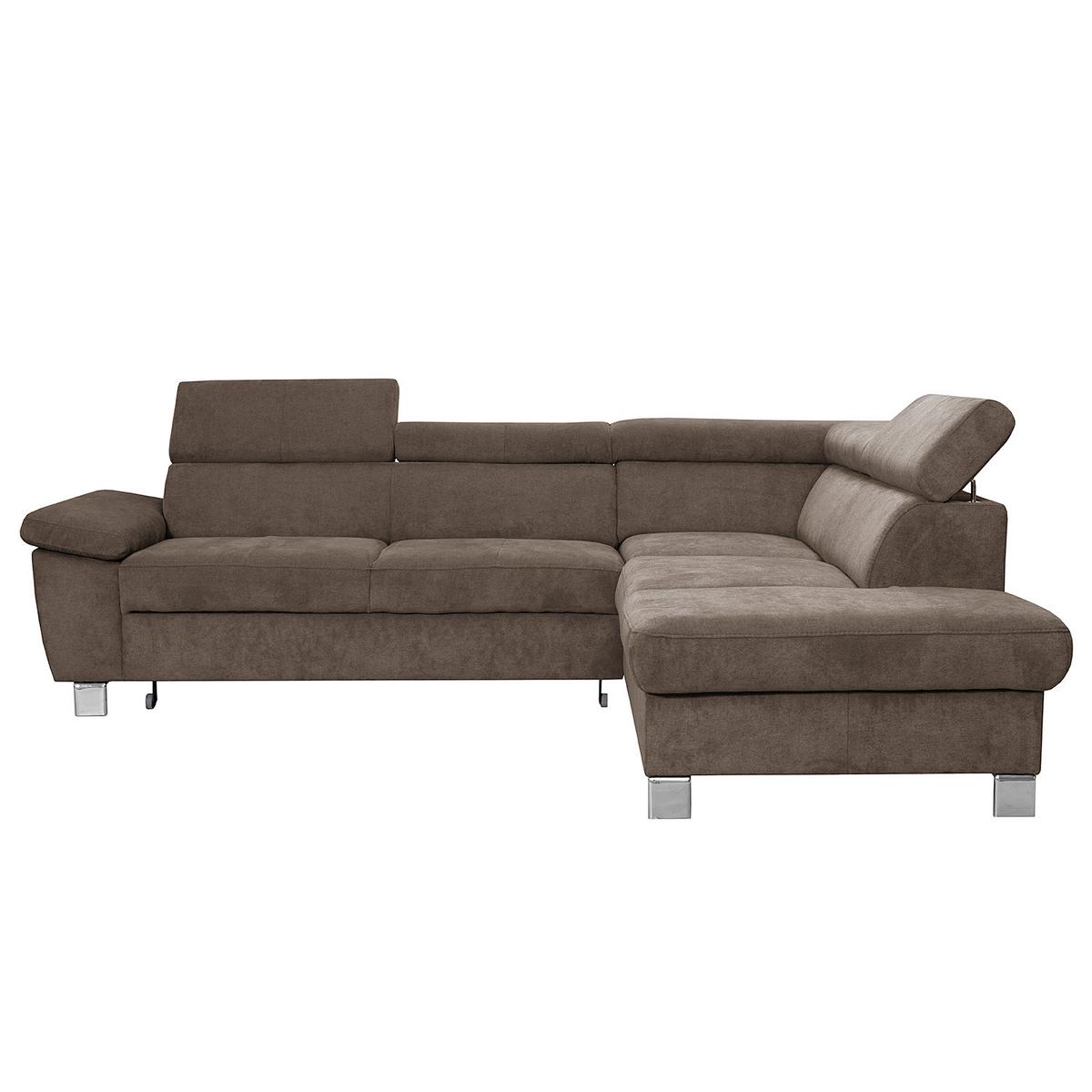 Ecksofa Lugano Mikrofaser Dunkelbraun 248x208 - Chromfarben/Dunkelbraun, Design, Textil (248/208cm) - Livetastic