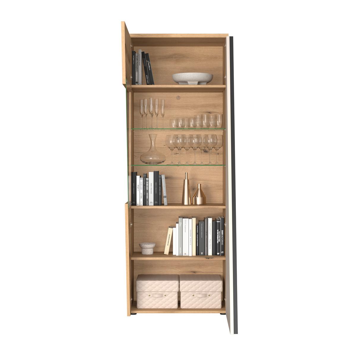 Vitrine Venedig NEW Eichefarben/Kaschmir B: 70 cm - Kaschmir/Eichefarben, MODERN, Glas/Holzwerkstoff (70/196/37cm)