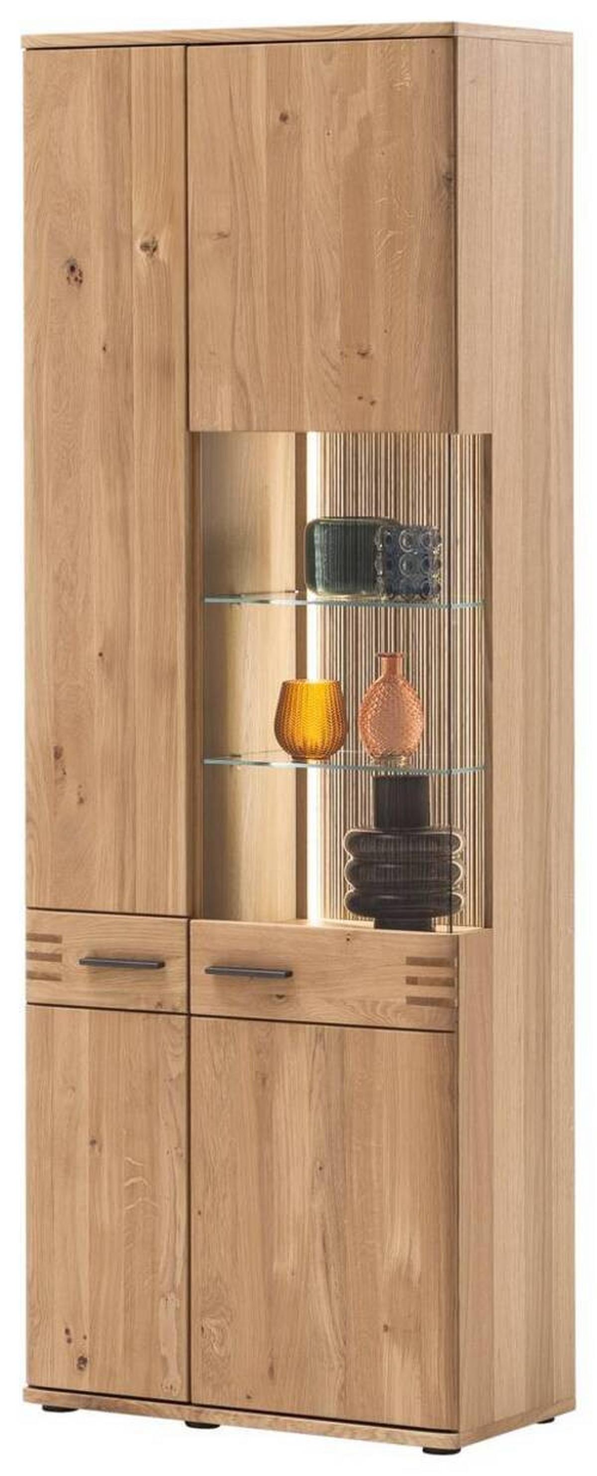 Vitrine Salvador B: 75 cm Eichefarben - Eichefarben/Schwarz, Design, Glas/Holz (75/208/37cm) - Livetastic