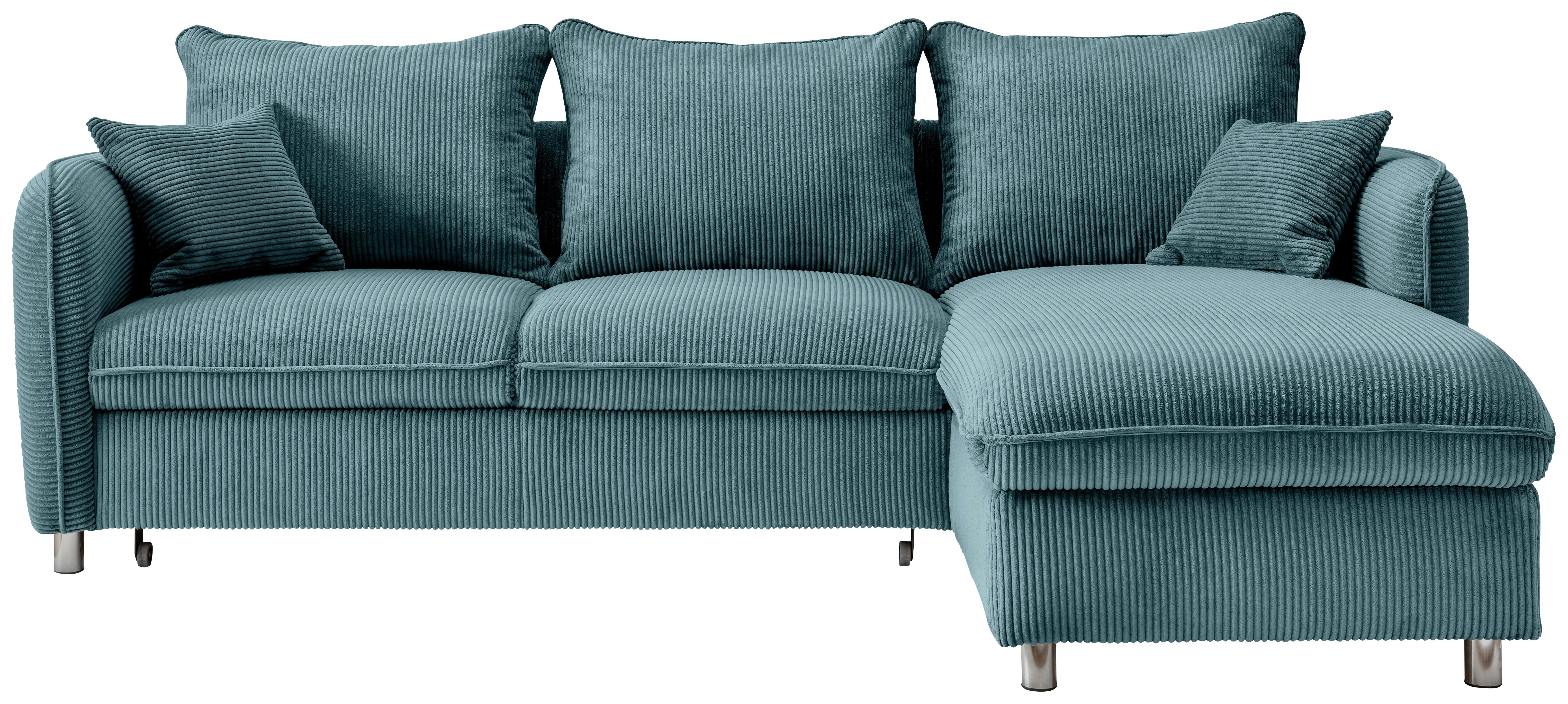 Eckschlafsofa Lauritio Petrol S: 254x160 cm - Chromfarben/Petrol, MODERN, Textil (254/160cm) - Livetastic