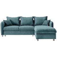 Eckschlafsofa Lauritio Petrol S: 254x160 cm - Chromfarben/Petrol, MODERN, Textil (254/160cm) - Livetastic