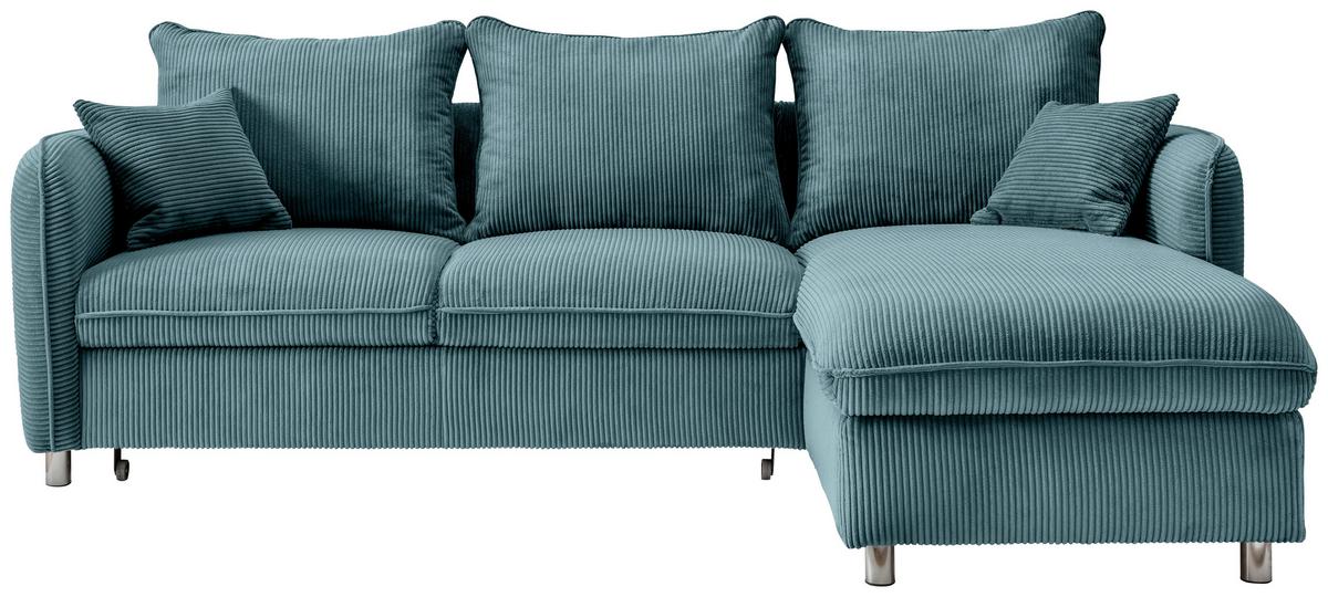 Eckschlafsofa Lauritio Petrol S: 254x160 cm - Chromfarben/Petrol, MODERN, Textil (254/160cm) - Livetastic