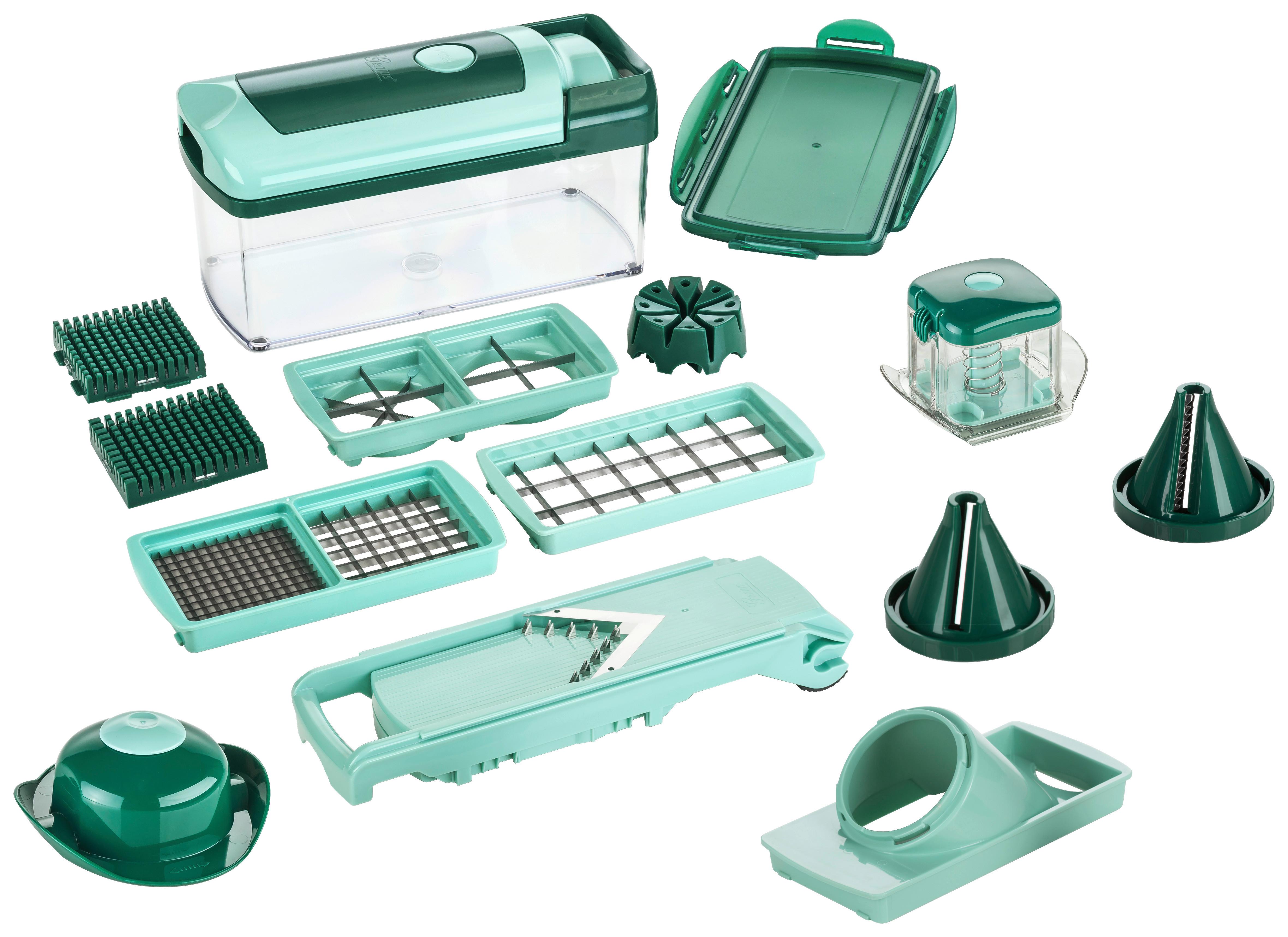 Obst/Gemüseschneiderset-Set Nicer Dicer Fusion 16 -Teilig. - Dunkelgrün, Basics, Kunststoff/Metall - Genius