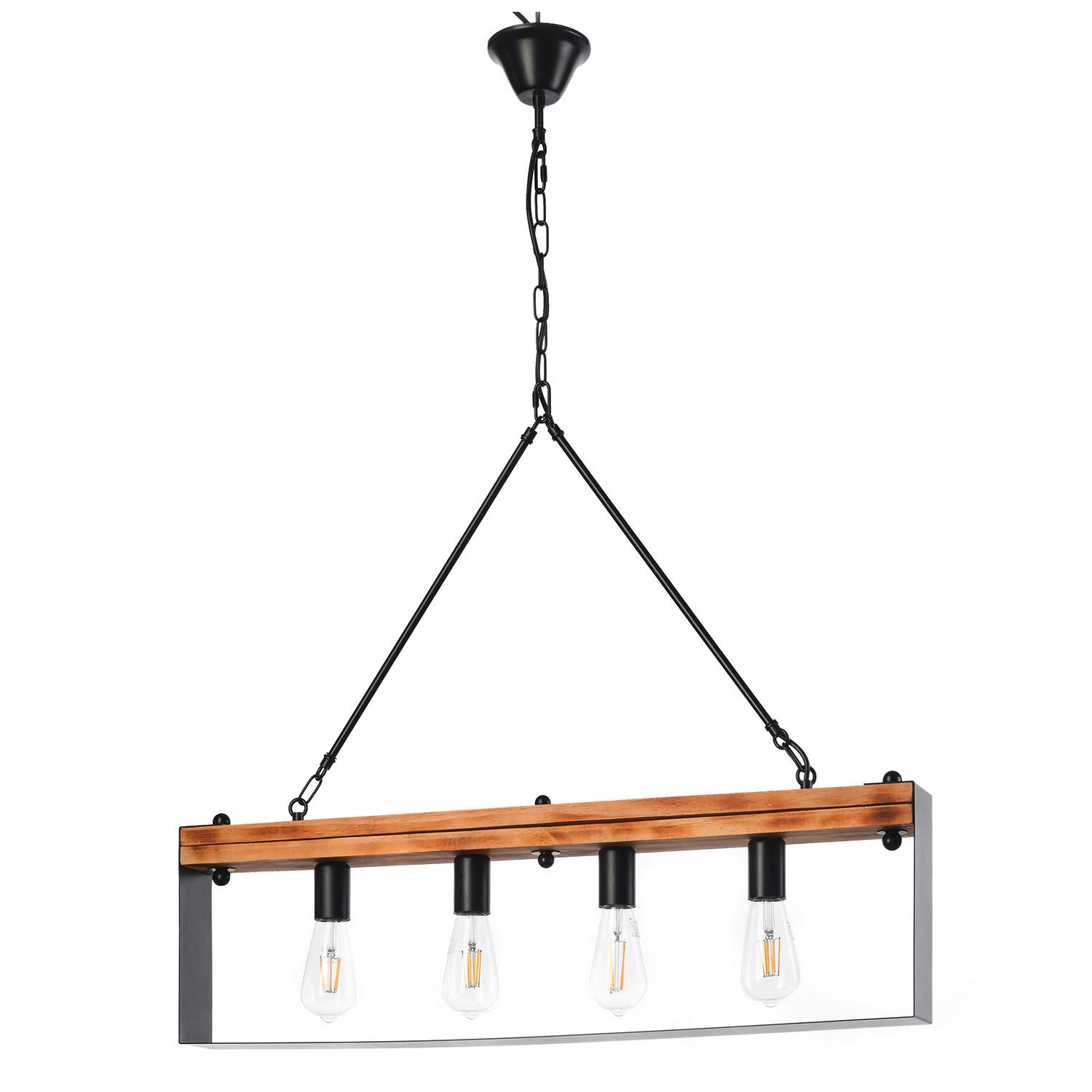 Hängeleuchte 5046/S4 - Schwarz/Braun, Natur, Holz/Metall (80/8/100cm)