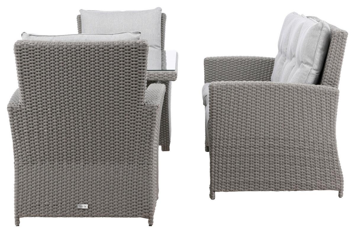 Loungegarnitur 4-Tlg Brentwood aus Kunststoff/Glas mit Kissen - Grau, KONVENTIONELL, Glas/Kunststoff - Gardenson