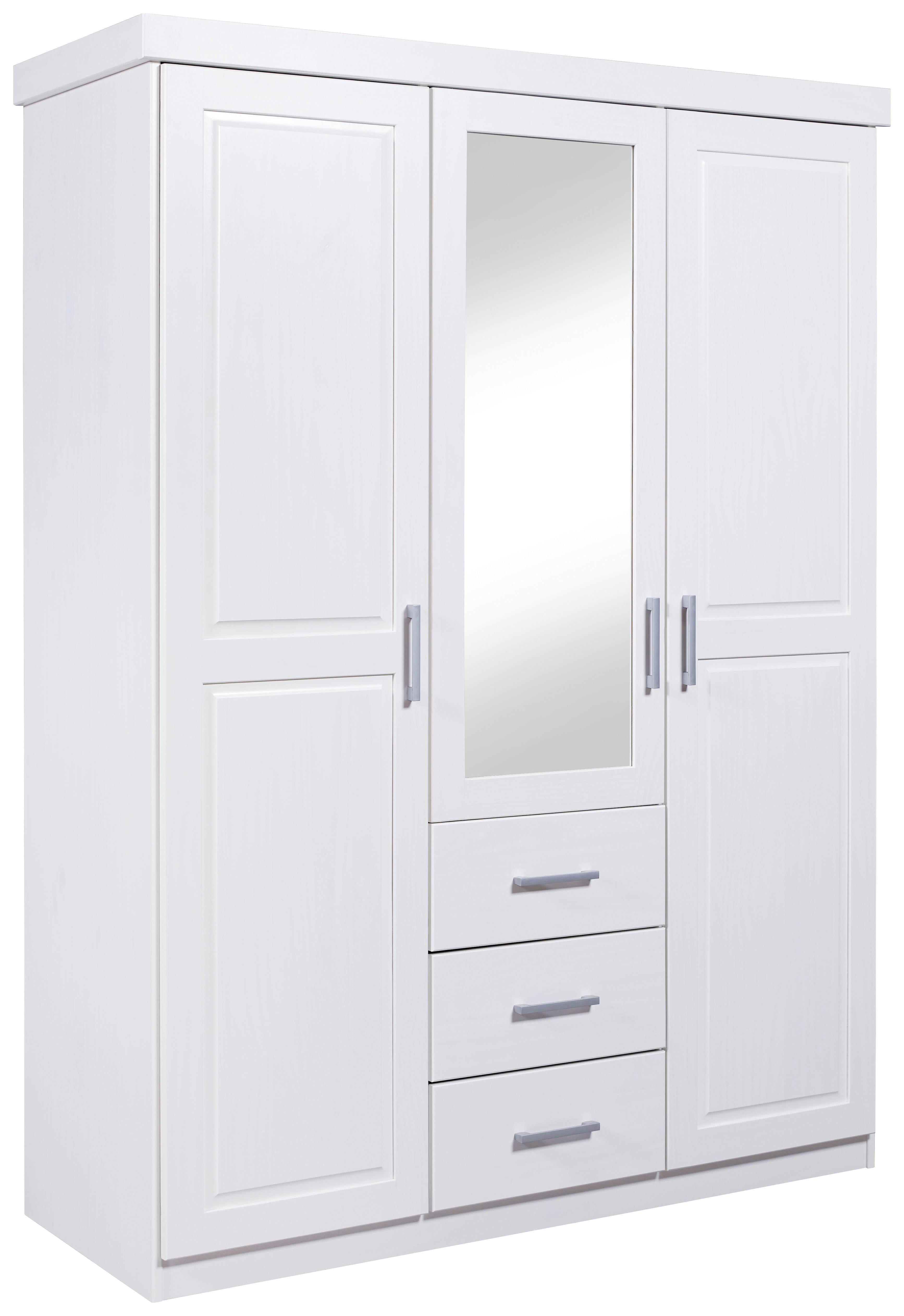 Drehtürenschrank Massiv Mit Spiegel 140cm Geraldo, Weiß - Weiß, LIFESTYLE, Holz (140/190/55cm) - MID.YOU