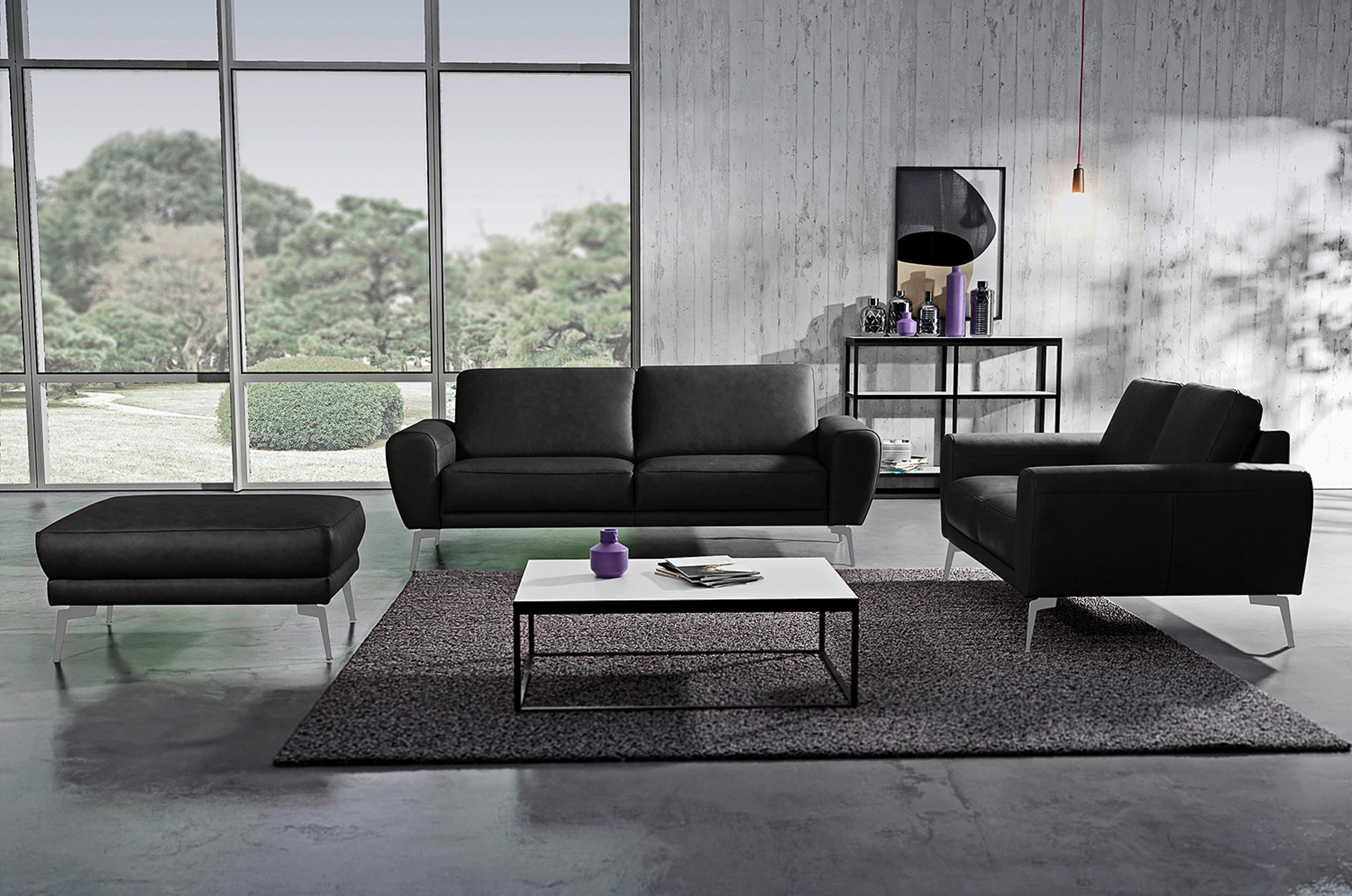 3-SITZER-SOFA Spring Schwarz Chrom B: 207 cm - Chromfarben/Schwarz, Design, Leder (207/85/92cm) - P & B