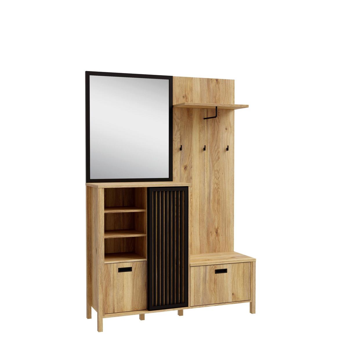 PREDSIEŇOVÝ NÁBYTOK JYTANA - čierna/farba duba, Natur, kompozitné drevo (132/200,3/40,2cm)