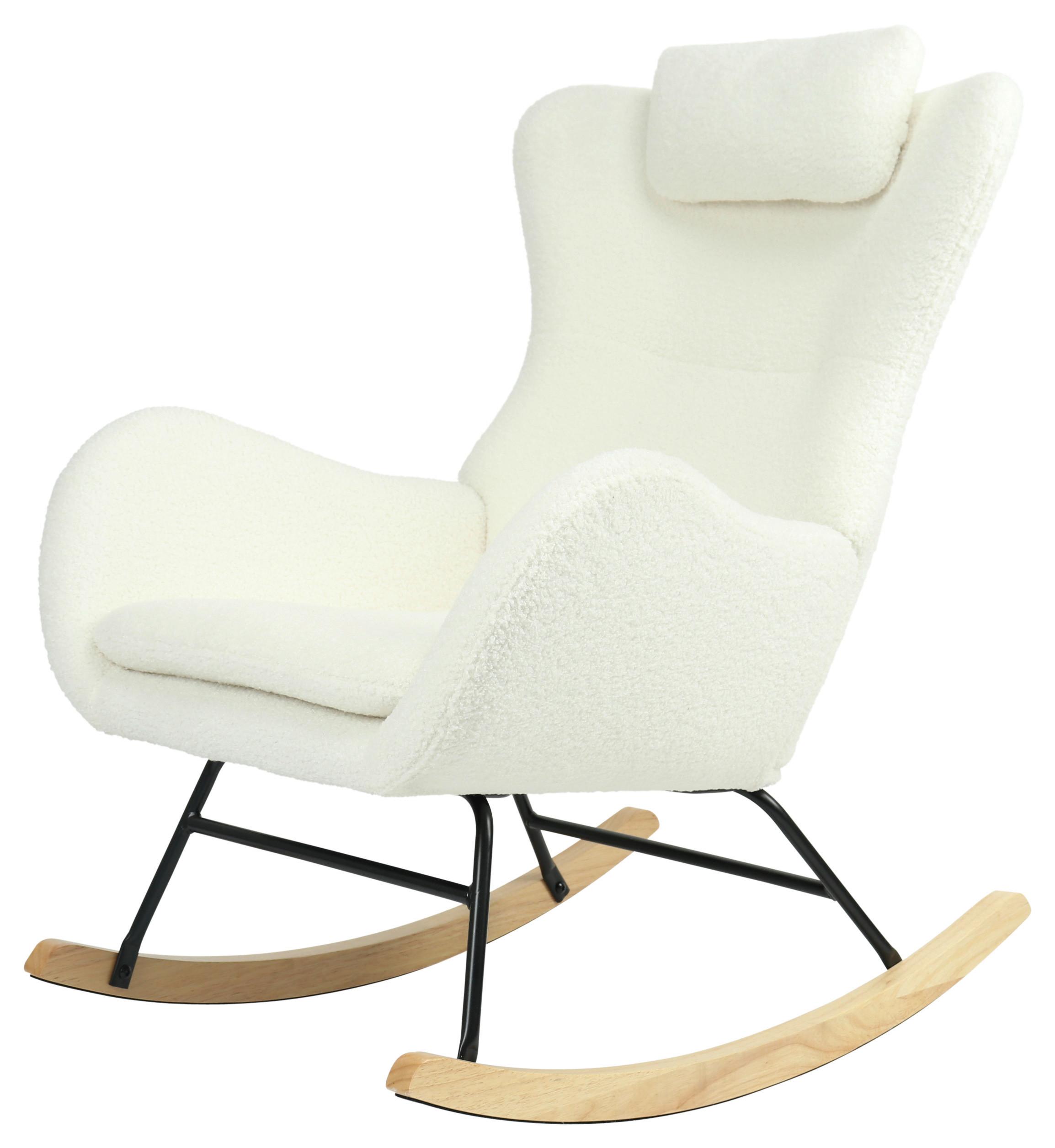 Schaukelsessel Teddy Teddy Weiß, B: 66 cm - Weiß/Naturfarben, MODERN, Holz/Textil (66/90/85cm)