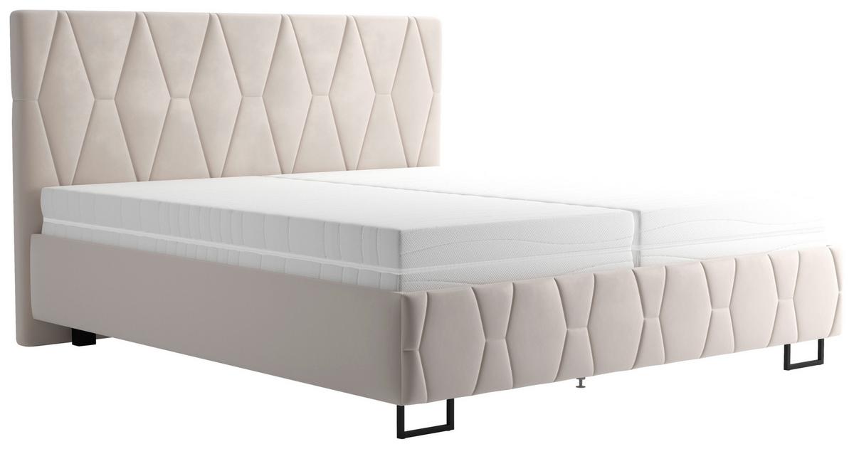 Čalouněná postel ATESSA 160x200 cm,béžová - béžová, Moderní, dřevo/textil (160/200cm)