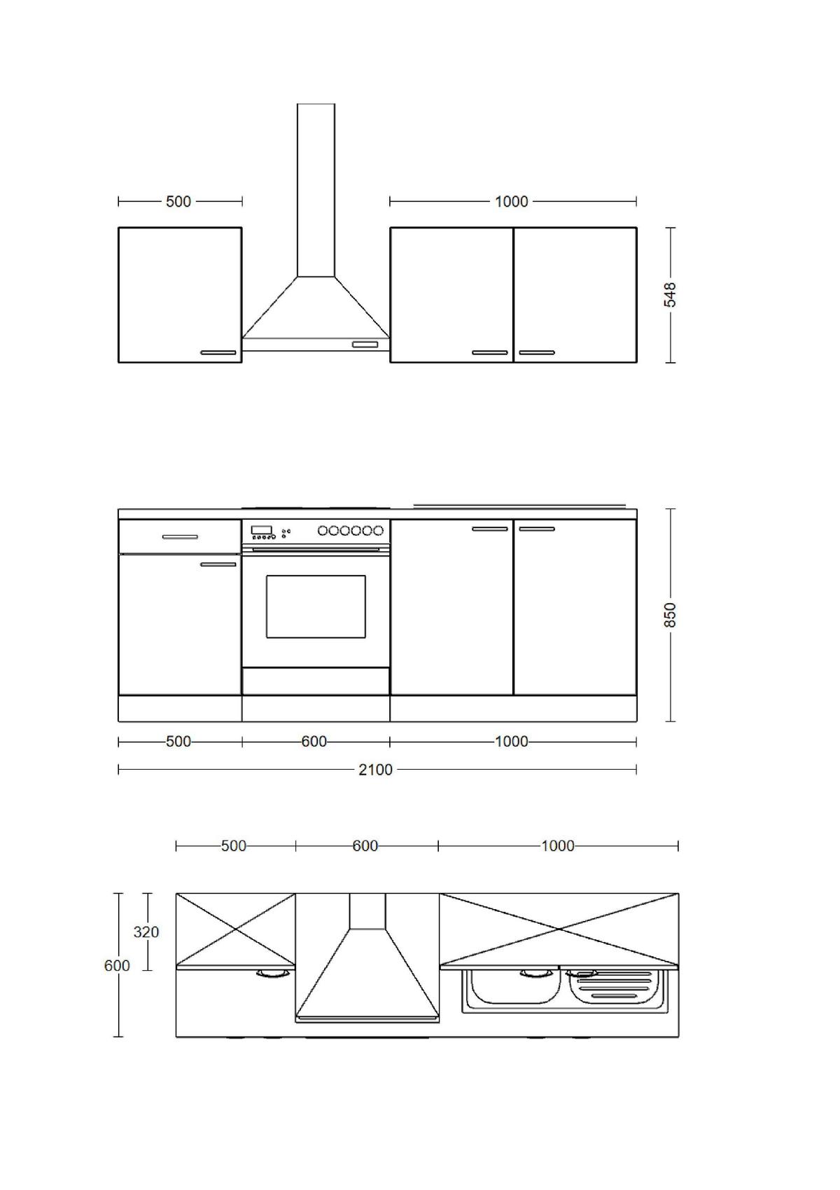 Küchenblock Capri Eiche/Schwarz B: 210 cm - Eichefarben/Schwarz, MODERN, Holzwerkstoff (210cm) - FlexWell