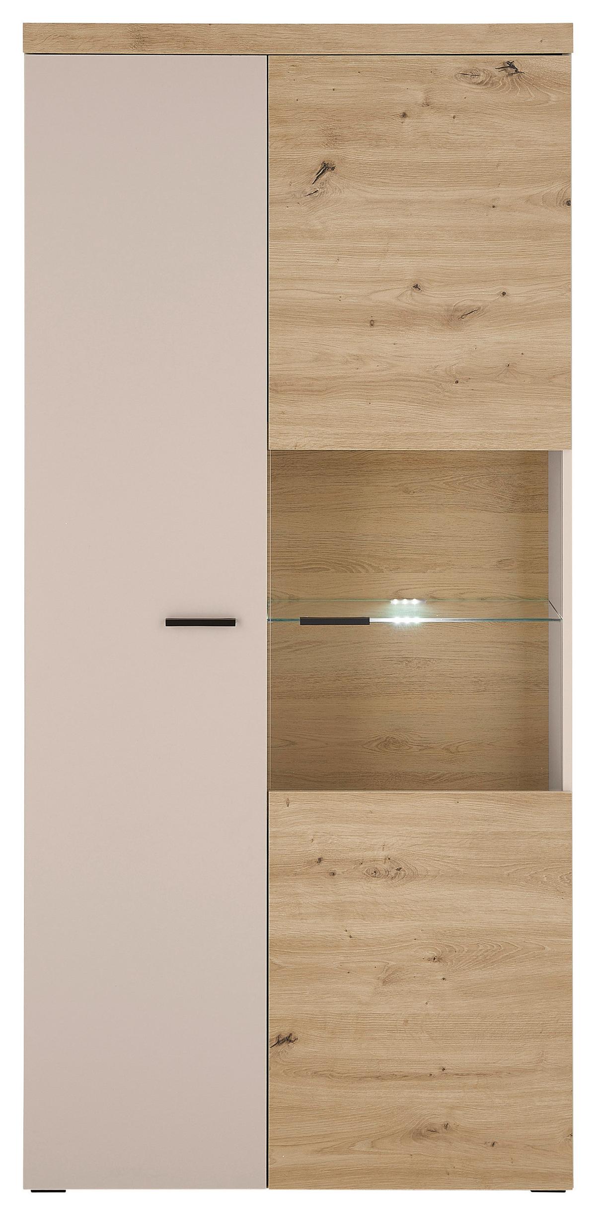 Vitrine Strada Giga *ph* Eiche Artisan/Kashmir, B: 91cm - Kaschmir/Schwarz, Trend, Glas/Holzwerkstoff (91/193/32cm)