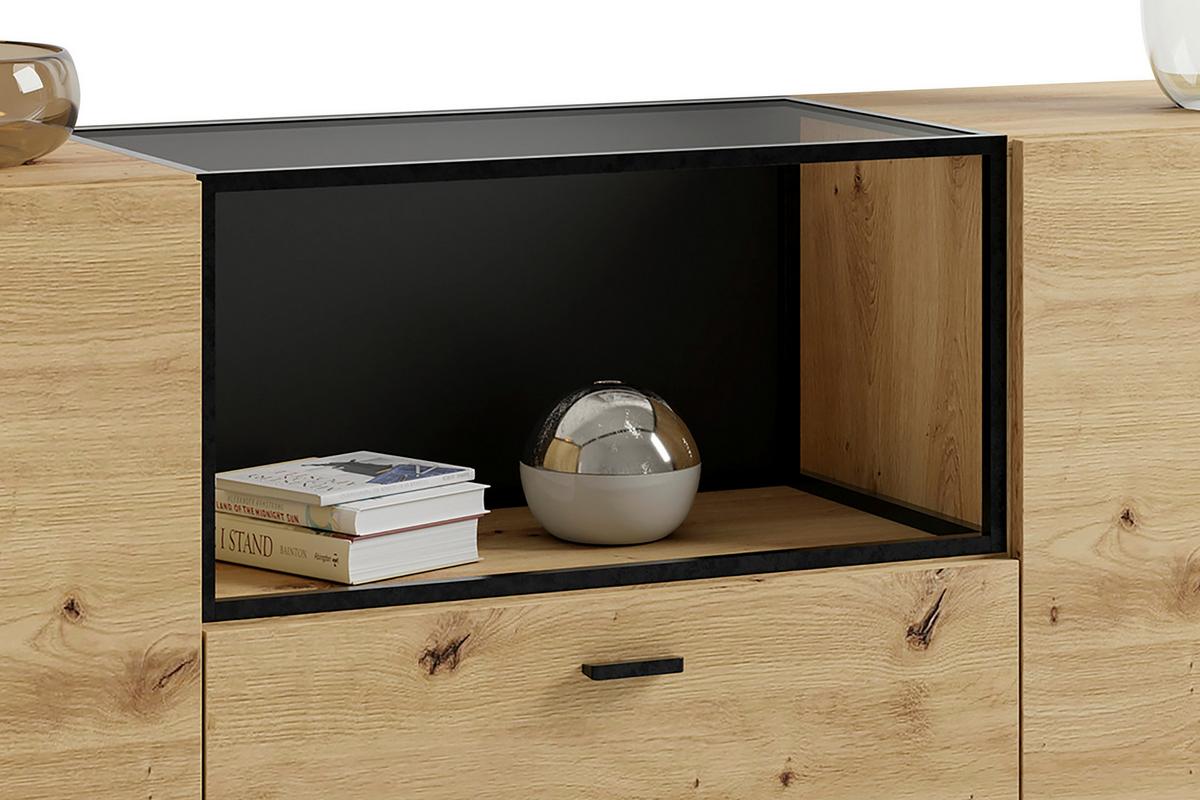 Sideboard Frame Eiche Artisan/Schwarz B: 200cm - Schwarz/Eiche Artisan, Design, Holzwerkstoff (200/75,5/37,5cm) - MID.YOU