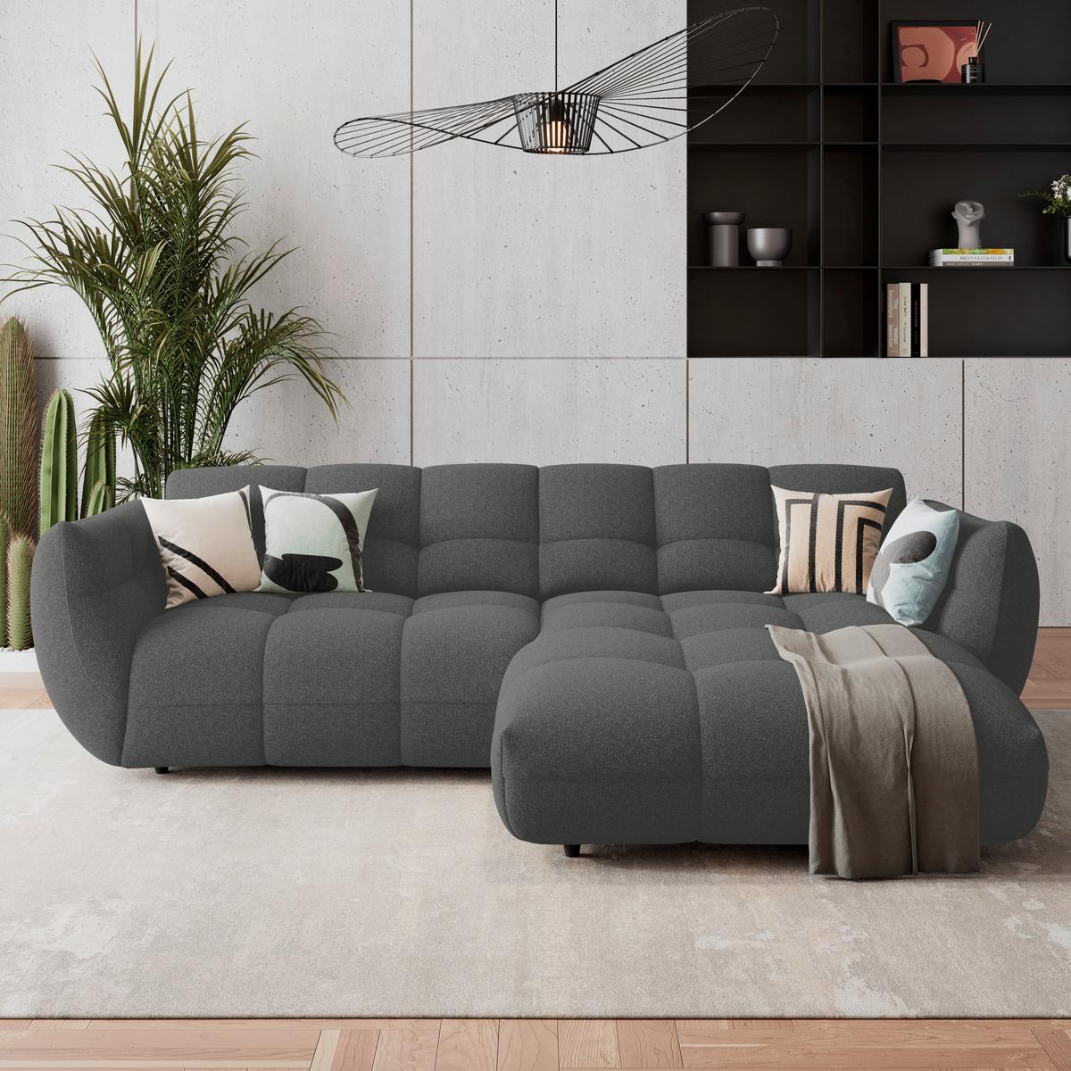Ecksofa Panda Chenille anthrazit, 280x178cm - Anthrazit/Schwarz, Trend, Textil (280/178cm)
