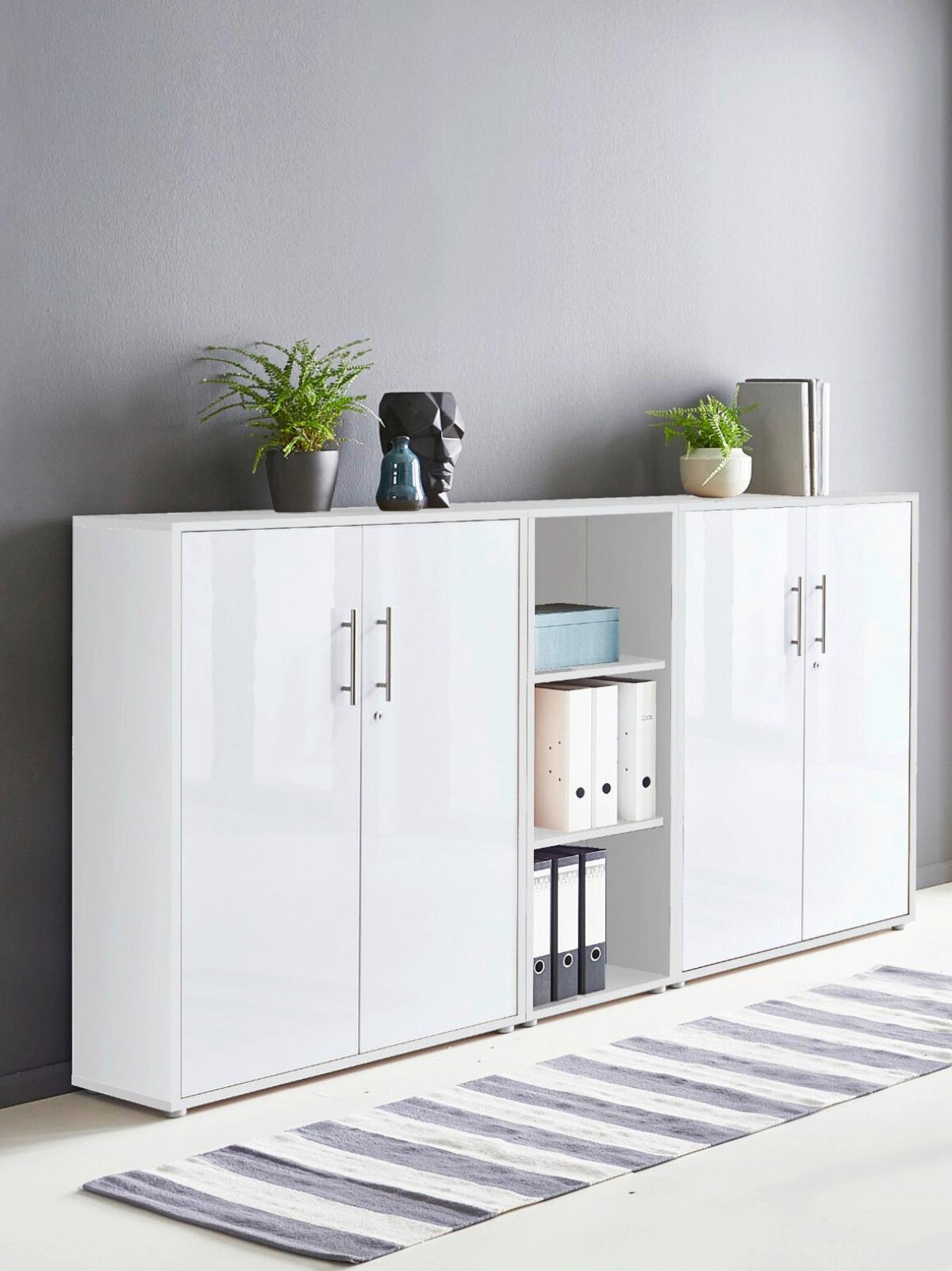 Aktenschrank Office Edition Weiß/Weiß Hochglanz - Weiß Hochglanz/Weiß, MODERN, Holzwerkstoff (212,9/113,6/33cm) - MID.YOU