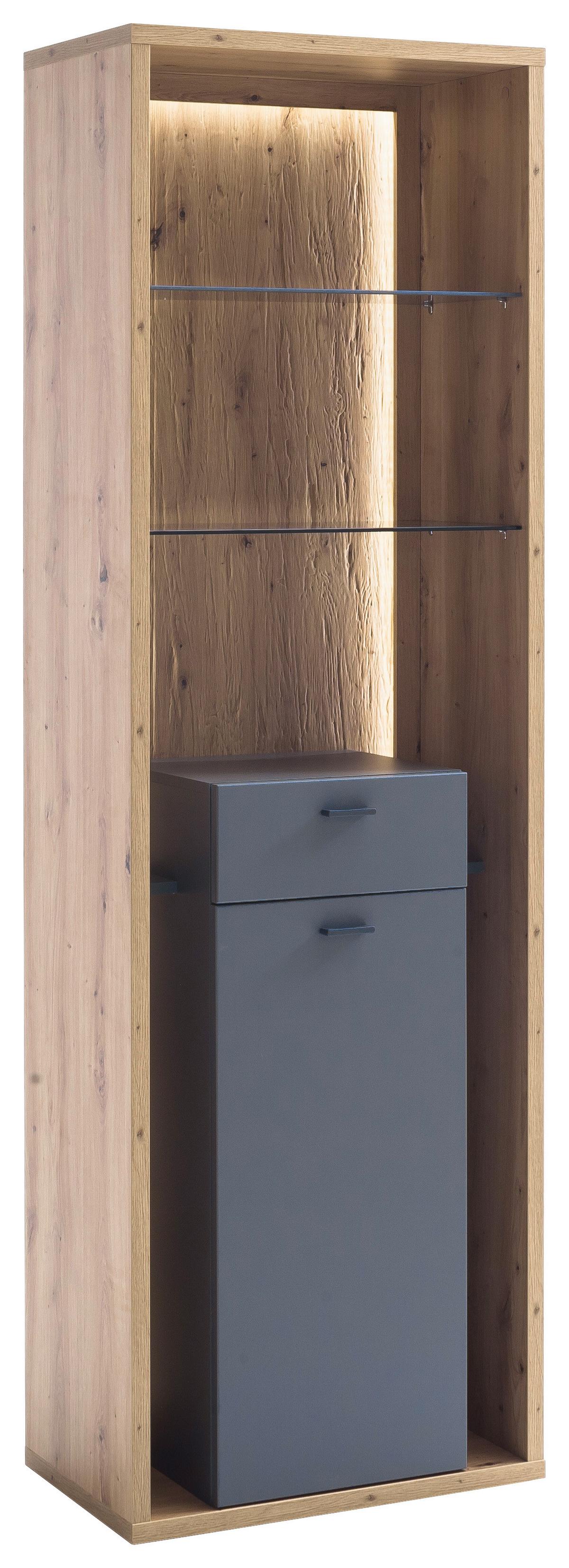 Vitrine Lizzano B: 66 Cm Grau/eichefarben - Eichefarben/Grau, Design, Glas/Holzwerkstoff (66/209/40cm) - MID.YOU